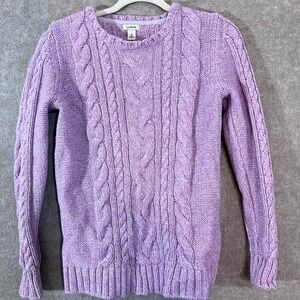 LL Bean Cable Knit Sweater Womens Medium Purple Cotton Marled Coastal Grandma